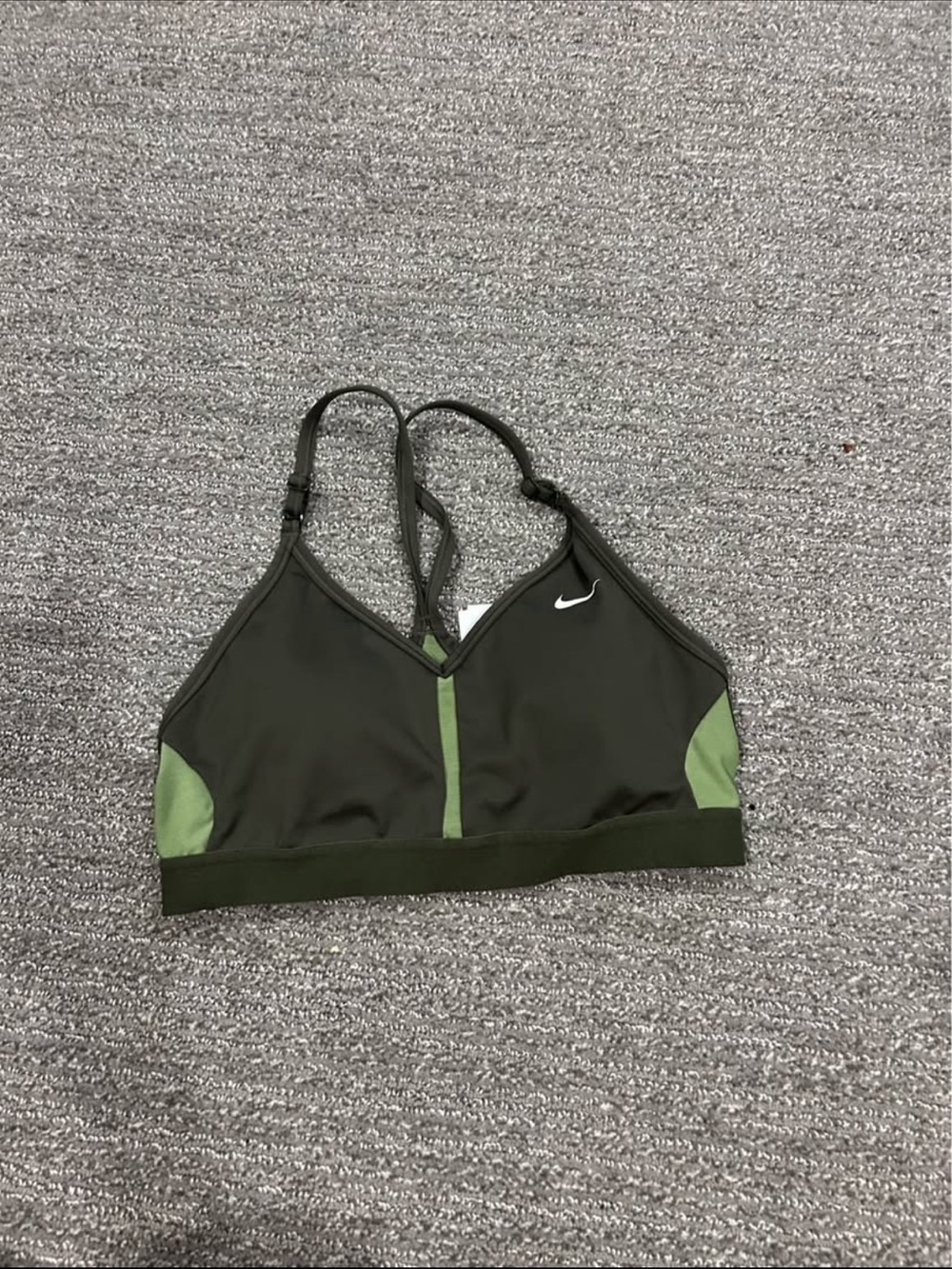 Nike Women's Dark Olive and Light Green Strappy Sports Bra